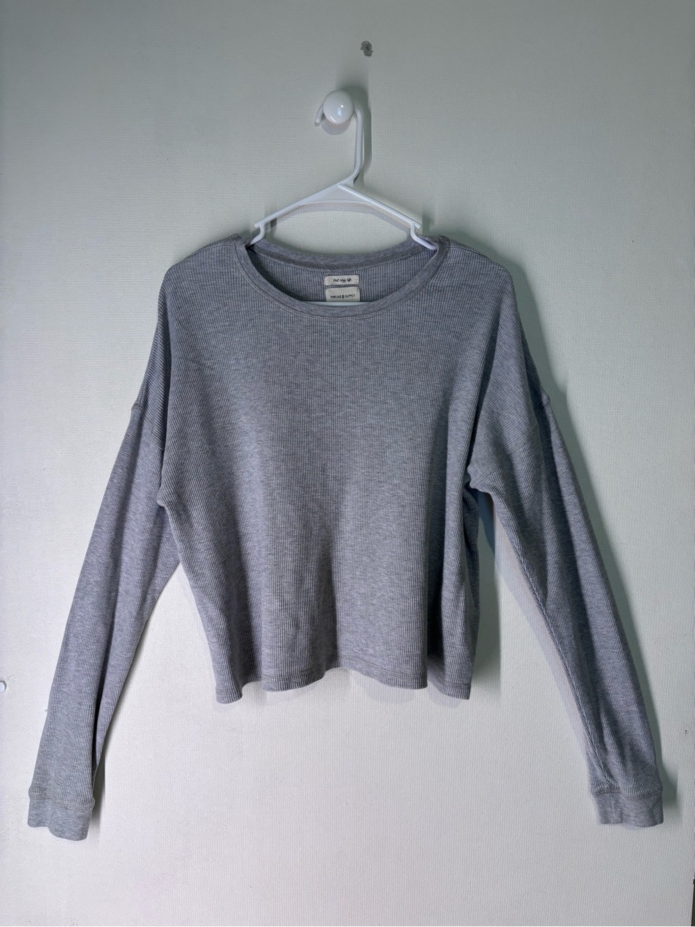 Thread & Supply Light Gray Ribbed Long-Sleeve Top